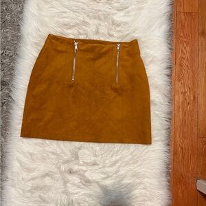 Brown Suede Mini Skirt with Zippers